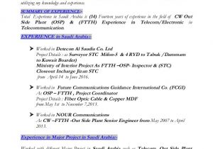 Optical Fibre Engineer Resume Afsar Cw Ftth Osp Senior Engineer Resume