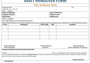 Out Of Stock Email Template asset Handover form