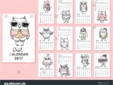 Owl Calendar Template Owl Calendar 2017 Cute Owls Birds Stock Vector 515208505