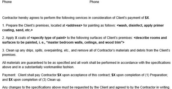Painting Contracts Templates Painting Contract form Template