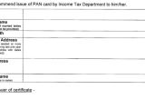 Pan Card form Name Change Identification Verification Certificate format for Pan Card