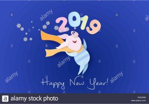 Paper Card Happy New Year Color Paper Cut Design and Craft Winter Landscape with Pig