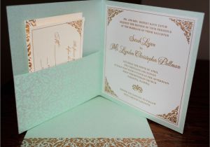 Paper Marriage for Green Card Aqua Pocket Folder Wedding Invitation From Arabella Papers