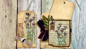 Paper Thistles for Card Making Library Pocket and Tags Purple Color Scheme with Thistles