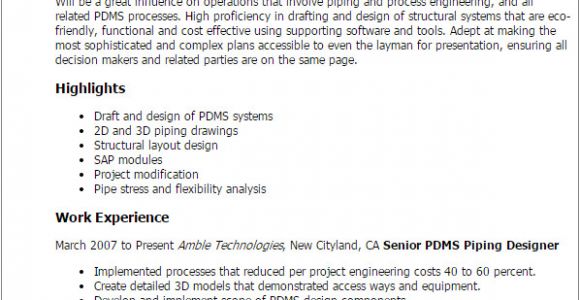 Pdms Piping Designer Resume Sample Pdms Piping Designer Resume Template Best Design Tips