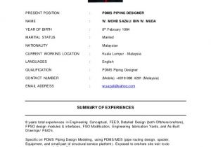 Pdms Piping Designer Resume Sample Resume Wan Sazali Pdms Piping Designer