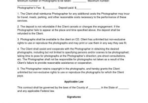 Photographer Contracts Templates Free Printable Wedding Photography Contract Template form