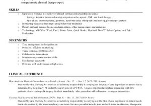 Physical therapy Student Resume Bc Pta Resume 2016