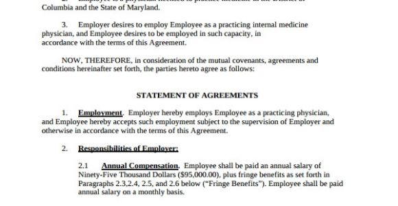 Physician assistant Employment Contract Template Sample Physician Employment Agreement 7 Documents In