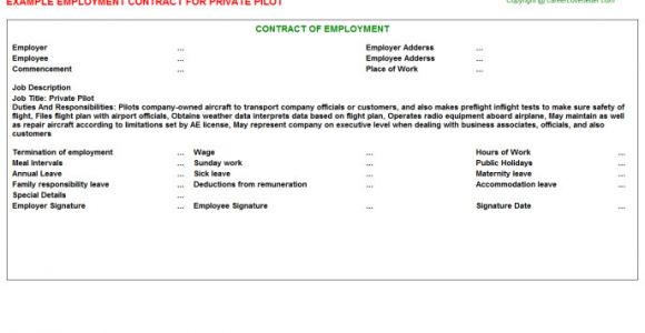 Pilot Employment Contract Template Private Pilot Employment Contract