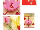 Pop Up Card Flower and butterfly 3d Flower butterfly Pop Up Card and Envelope Pink Flower