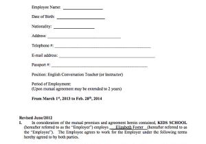 Position Contract Template E Myth Sample Contract Eico Hr