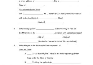Power Of attorney Template Virginia Free Virginia Minor Child Power Of attorney form Word