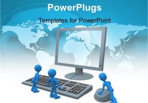 Powerpoint Templates Computer theme Powerpoint Template Three Blue Colored 3d Men with