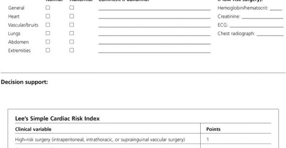 Preoperative Evaluation Template Preoperative Evaluation for Noncardiac Surgery Point Of