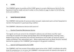 Preventative Maintenance Contract Templates Maintenance Agreement It Equipment Templates at
