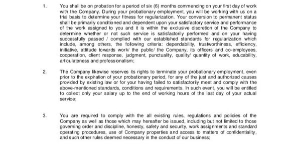 Probationary Employment Contract Template Probationary Employment Contract Sample