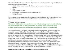 Procurement Contract Award Template Procurement Management Plan