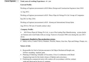 Procurement Engineer Resume Resume as Procurement Engineer