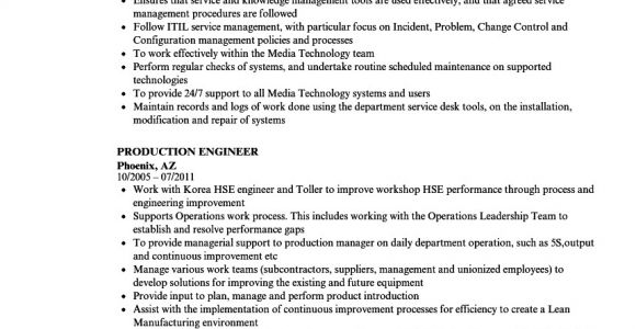 Production Engineer Responsibilities Resume Production Engineer Resume Samples Velvet Jobs
