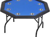 Professional Card Table and Chairs soozier 48 8 Player Octagon Poker Table with Cup Holders Folding Blue Felt