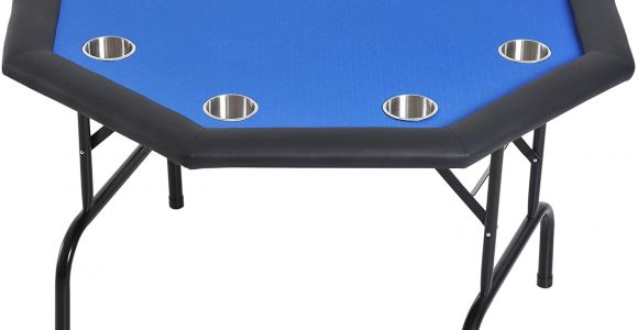 Professional Card Table and Chairs soozier 48 8 Player Octagon Poker Table with Cup Holders Folding Blue Felt