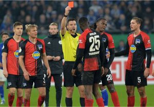Professional Football Yellow Card Fine Hertha Defender torunarigha Sent Off after Receiving Racist