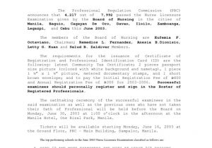 Professional Regulation Commission (prc) Card June 2003 National Licensure Examination for Registered