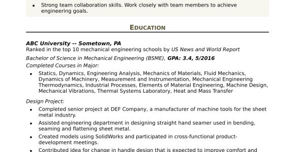 Project Engineer Resume Keywords Sample Resume for An Entry Level Mechanical Engineer