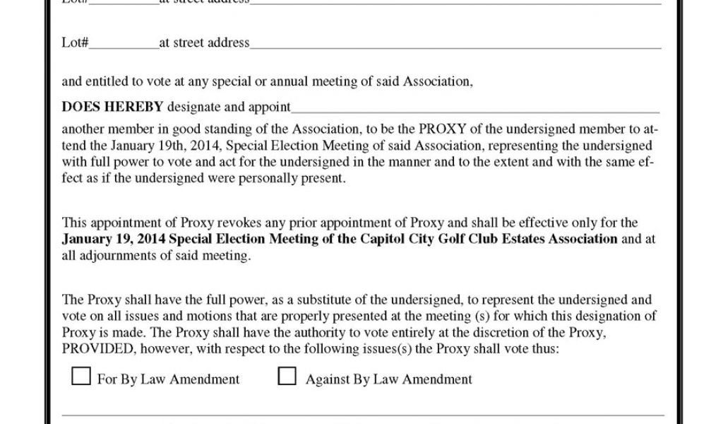 Proxy Forms Template Hoa Proxy Form Template Free Printable Documents Williamson 6404