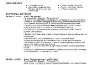 Psychology Student Resume School Psychologist Resume Sample Psychologist Resumes