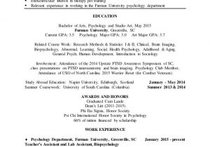 Psychology Student Resume Undergraduate Resume