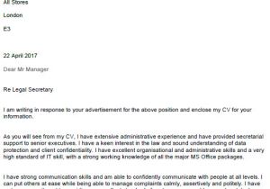Pupillage Cover Letter Job Application Letter for Legal Secretary Lettercv Com