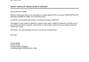 Purchase Contract Cancellation Agreement Template Notice Of Cancellation Of Contract Template Sample