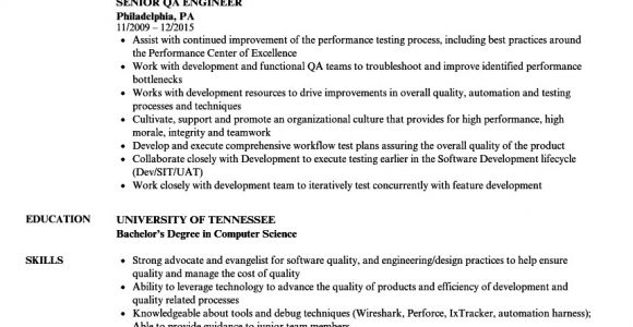 Qa Engineer Resume Senior Qa Engineer Resume Samples Velvet Jobs