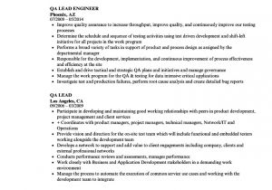 Qa Lead Resume Sample Qa Lead Resume Samples Velvet Jobs