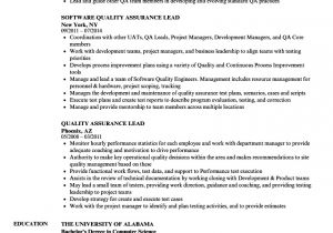 Qa Lead Resume Sample Quality assurance Lead Resume Samples Velvet Jobs