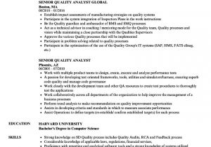 Quality Analyst Resume Sample Senior Quality Analyst Resume Samples Velvet Jobs