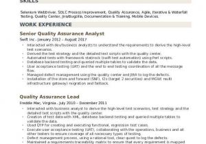 Quality Analyst Resume Sample Senior Quality assurance Analyst Resume Samples Qwikresume