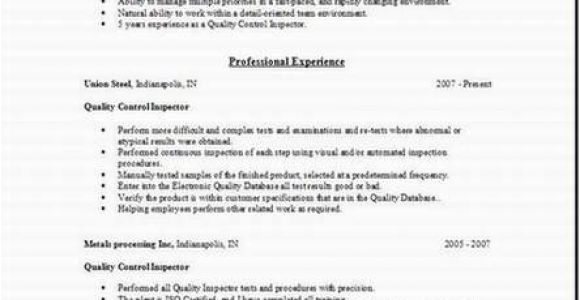 Quality Control Resume Sample Quality Control Resume Occupational Examples Samples Free