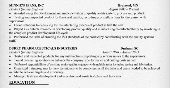 Quality Engineer Resume Model Quality Engineering Resume Sample Resumecompanion Com