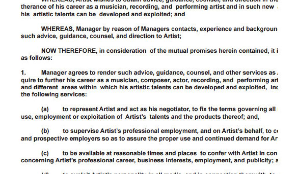 Rap Contract Template 6 Artist Management Contract Templates Word Pdf