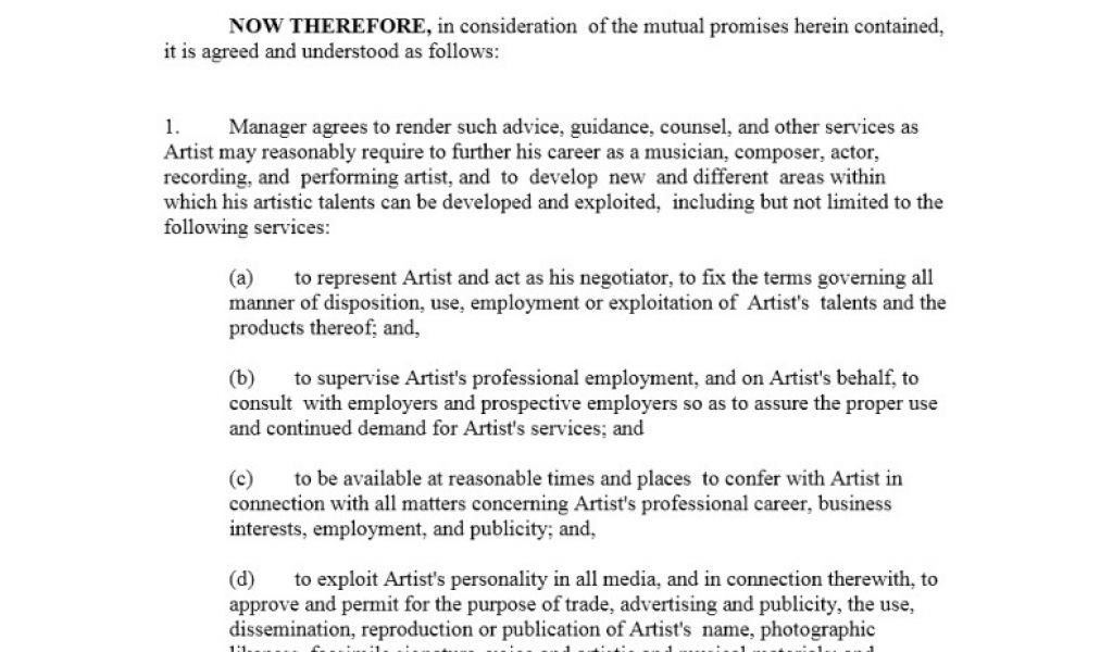 Rap Contract Template Artist Management Contract Template williamson