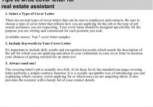 Real Cover Letters that Worked Real Estate assistant Cover Letter