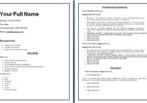 Receptionist Resume Word format 6 Receptionist Resume Templates Free Word Templates