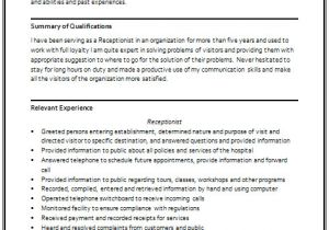 Receptionist Resume Word format Over 10000 Cv and Resume Samples with Free Download