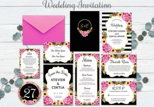 Recipe for A Happy Marriage Card Template Wedding Invitation Set Flower Rose Pink Template