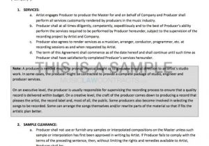 Record Producer Contract Template Producer Contract for Working with A Signed Artist
