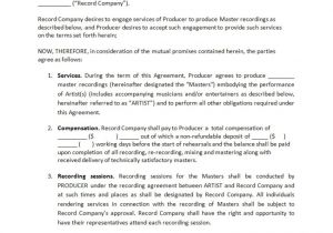 Record Producer Contract Template Record Label Agreements