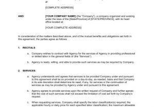 Recruitment Agency Contract Template Employment Agency Agreement Template Sample form